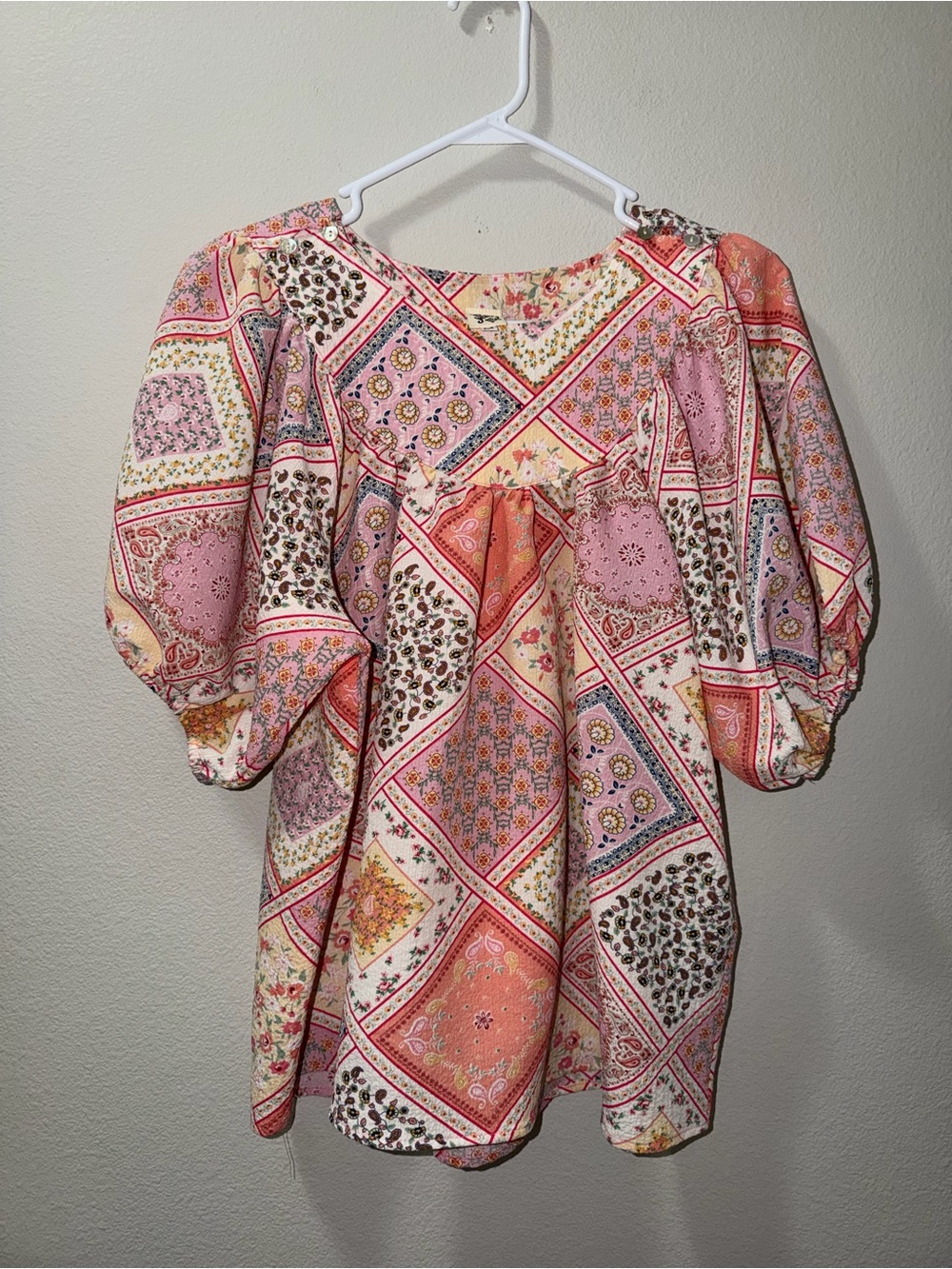 Ivy Jane Floral Patchwork Popover Shirt Womens Size M Short Sleeve Boho Artsy